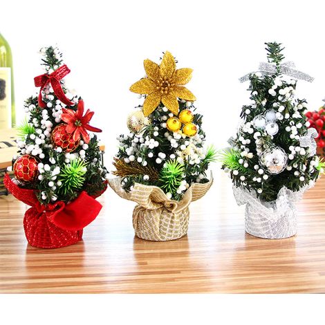 Lot de 3 mini sapins de Noël artificiels pour dessus de table - Sapin de Noël avec base - Sapin de Noël - Sapin de Noël pour décoration de fête (1/5)
