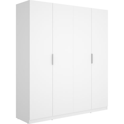 Armoire placard de rangement à 4 portes battantes, coloris blanc - Hauteur 203,5 x Longueur 182,1 x Profondeur 51,4 cm (1/5)