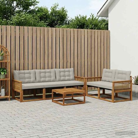 vidaXL Outdoor-Sofagarnitur mit Kissen 6 pcs Natürlich und Hellgrau (1/5)
