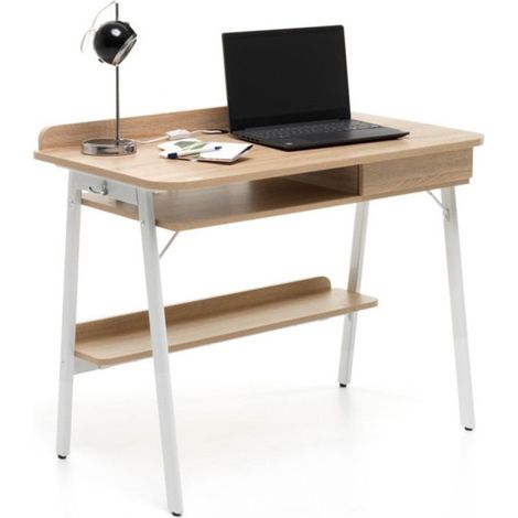 Scrivania in Legno con Cassetto Rovere Porta PC Salvaspazio Scrittoio (1/2)