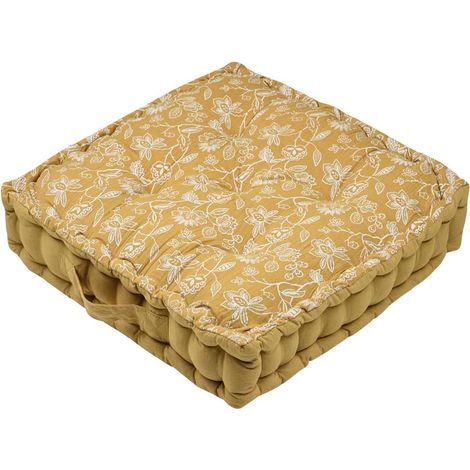 Coussin de sol en coton et gaze de coton moutarde 44 cm
