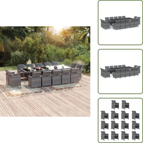 The Living Store 15-tlg. Garten-Essgruppe mit Kissen Poly Rattan Grau - Gartenmöbel (1/5)