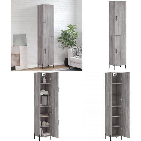 Buffet haut Sonoma gris 34,5x34x180 cm Bois d'ingénierie - Buffet Design Moderne - Meuble Rangement - Armoire Cuisine - Commode Salon - Étagère Murale - Home & Living (1/5)