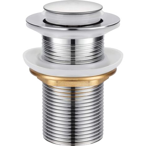 Bonde universelle en alliage de zinc, bonde de lavabo sans trou de trop-plein, valve push open, acier inoxydable chromé (1/5)