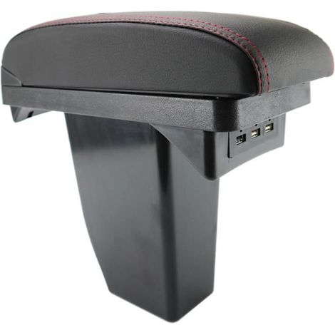 XUKEY Accoudoir De Console Centrale En Cuir Noir avec double couches + USB pour Peugeot 2008 (avec coutures rouges) (1/4)