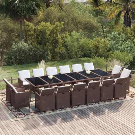 Salon de jardin 17 pcs - Mobilier de jardin - Ensemble à dîner de jardin coussins Résine tressée Marron Chic-758741 (1/5)