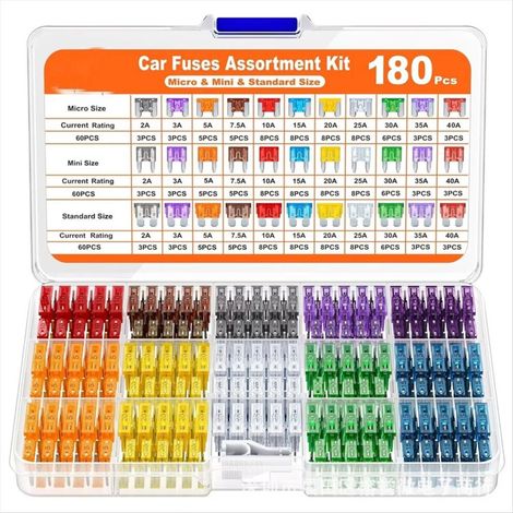 Este kit contiene 180 fusibles para automóviles de diferentes tamaños: 60 fusibles de cuchilla mini + 60 fusibles miniatura estándar para automóviles + extractor de fusibles.