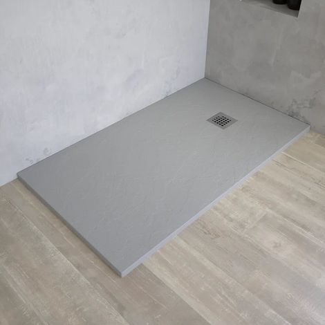 Receveur de douche rectangulaire 80x120 cm en marbre synthétique gris clair effet pierre h3 cm Milos (1/4)