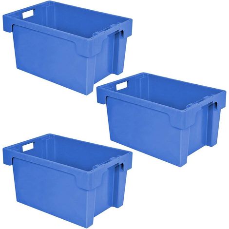 BRB 3 bacs empilables rotatifs, 600 x 400 x 300 mm, capacité 50 l, bleu, fond et parois fermés