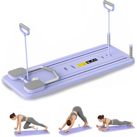 Planche de Pilates multifonctionnelle, Entraîneur Abdominal, Pilates Reformer, Planche d'exercice pliable, Rebond Automatique, Violet (1/5)