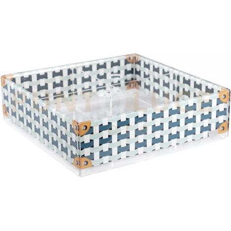 ONLY COFFEE CONTENITORE ORGANIZZATORE IN CRISTALLO ACRILICO DECORTATO CELESTE