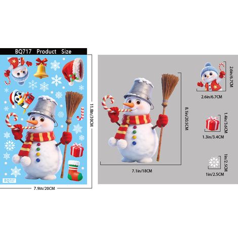 Décorations de Noël : bonhomme de neige souriant, autocollants pour portes et fenêtres, scènes parents-enfants, autocollants Père Noël