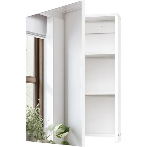 Armoire de Toilette de 45 x 60 cm, Meuble Murale à Miroir de Salle de Bain, Armoire à Pharmacie, Rangement Suspendu, Panneaux réglables, Blanc (1/5)