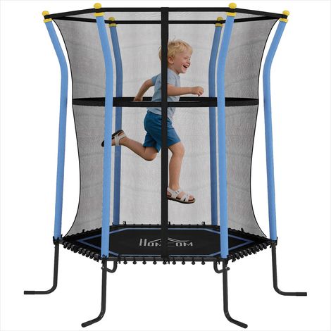 Trampoline enfant 160 cm avec filet de sécurité acier bleu (1/5)