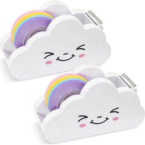 Set of 2 Tape Dispenser, Office Tape Dispenser, Tape Dispenser, Tape Dispenser, Tape Dispenser, Adhesive Film Dispenser, with 2 Rolls of Rainbow Tape, for Office and May (1/5)