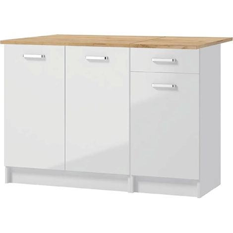 Küchenmöbel Set - 120 x 46 x 83 cm - Weiß Hochglanz - mit 2 Arbeitsplatten und Stauraum (1/5)