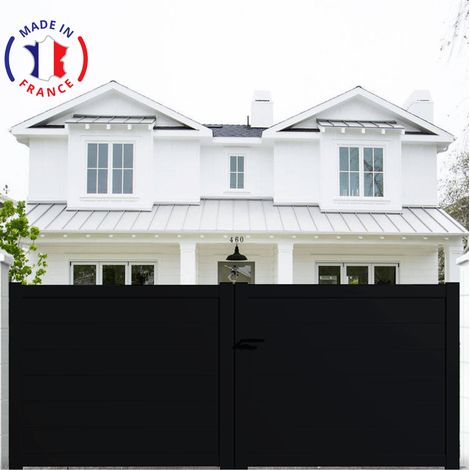 Portail aluminium battant plein en kit dimensions L.4000 (entre piliers) X H.1900 mm Couleurs Noir (RAL 9005)