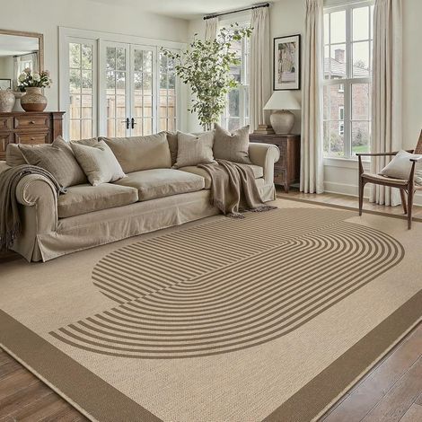 Tapis Exterieur Resistant Pluie 200x300cm Salon Extérieur Terrasse Beige Antidérapant Lavable Grand Carpet Jardin Balcon Descente de Lit Salle a Manger Moderne Jute Aspect Rug (1/5)
