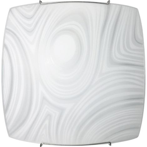 Plafoniera 1xE27 Ganci Cromo Vetro Lastra Bianco Decorato Fantasia E-Energy Martina (1/2)