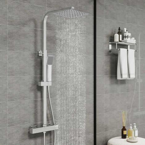 Columna de Ducha: Ducha Casa con Termostato - Alcachofa Cuadrada, Raciador Superior y Barra Ajustable Cromado (1/5)