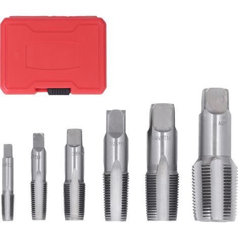 Kit D'outils de Taraudage NPT 6 Pièces, Jeu de Tarauds en Acier au Carbone pour Tuyaux en PVC, Forets en Acier pour Nettoyer le Refiletage endommagé 1 Po, 3/4 Po, 1/2 Po, 3/8 Po (1/5)