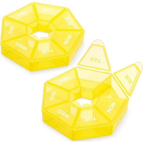 Pilulier hebdomadaire, lot de 2, étui à médicaments portable (sept jours), nouvelle édition pour vitamines, huile de poisson, comprimés et compléments alimentaires – convient aux personnes souffrant d (1/5)