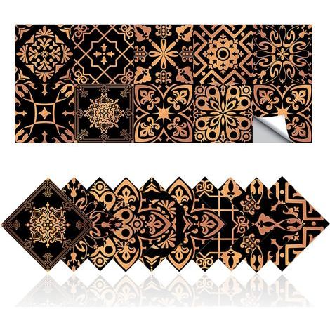 20 autocollants carrelage rétro (20,15x15cm), salle de bain et cuisine DIY imperméable et résistant à l'huile, style or noir (1/5)