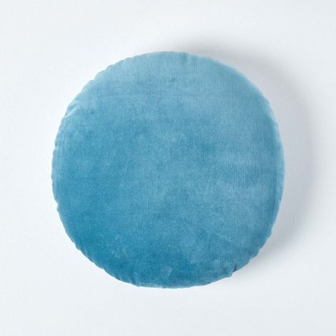 HOMESCAPES Blue Velvet Cushion, 40 cm Round