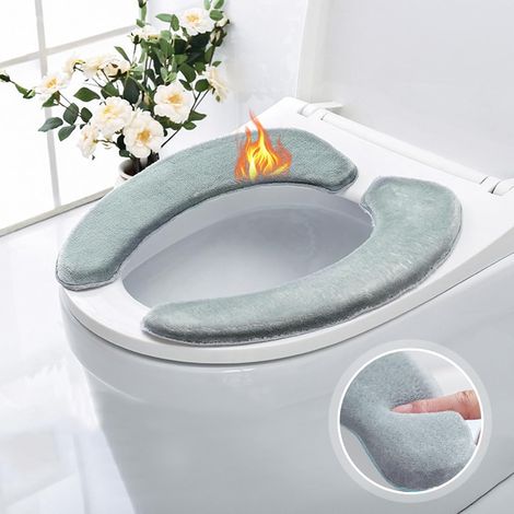 WC-Sitzbezug, 2-teiliges waschbares WC-Sitzbezug-Set, warmes WC-Sitzkissen, WC-Sitzbezug aus Plüschstoff, weicher, warmer WC-Sitzbezug