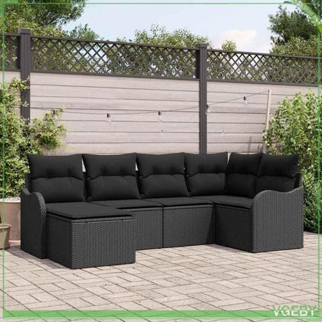 Ensemble de canapé de jardin - FAFEICY - Modulaire - Noir - Cadre acier traité - Coussins polyester (1/5)