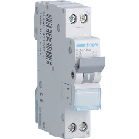 Hager – Disjoncteur unipolaire 16A – Courbe C – Pouvoir de coupure 4.5kA – 1 module – Tropicalisé pour tous climats – Tension 230V