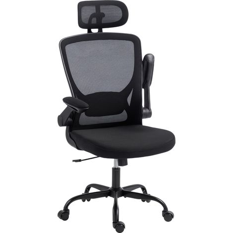 Chaise de bureau ergonomique - HOMCOM - soutien lombaire et appui-tête réglables - maille - 64 x 65 x 129 cm - noir (1/5)