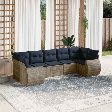 7-teiliges Gartensofa-Set mit Kissen, grau, Polyrattan (1/5)