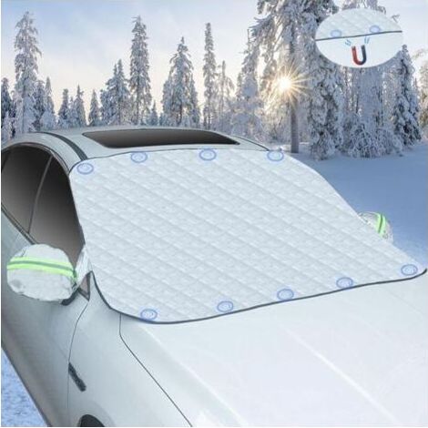 Protege Pare Brise Givre, Protection Pare Brise Hiver, Couverture Pare Brise Voiture avec Magnétiques, Bache Voiture Exterieur, Anti Neige, Pluie, Poussière, Feuilles et Soleil UV, 157x126CM (1/4)