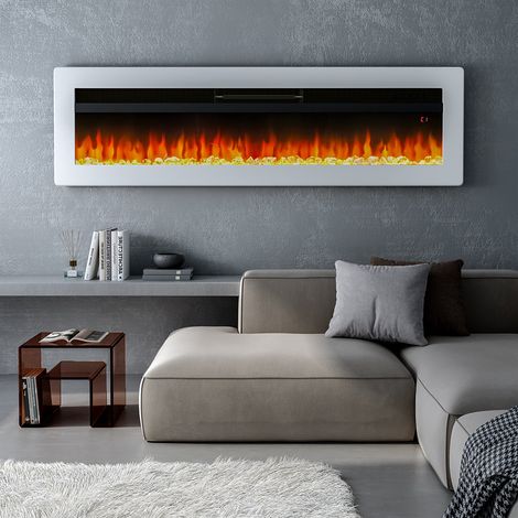 White 50 inch LED Electric Wall Fireplace 9 Flame Colours Fireplaces with Adjustable Flames, Wall Mounted or Freestanding (1/5)