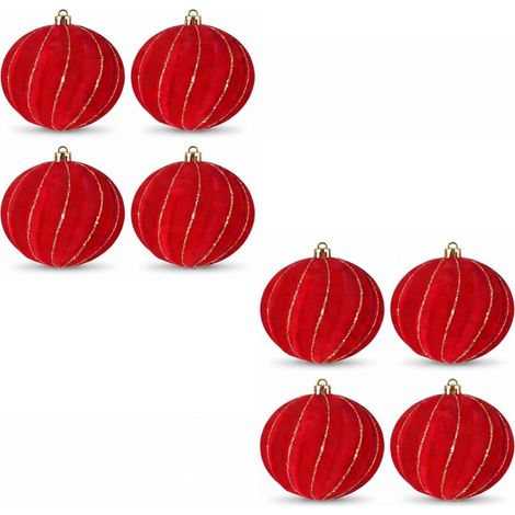 Set 8 Palline Natale Velluto rosse 6 cm con Ricami Dorati per Albero di natale ghirlande decorazioni casa e lavoro addobbi sfere rossa particolari ed eleganti (1/5)