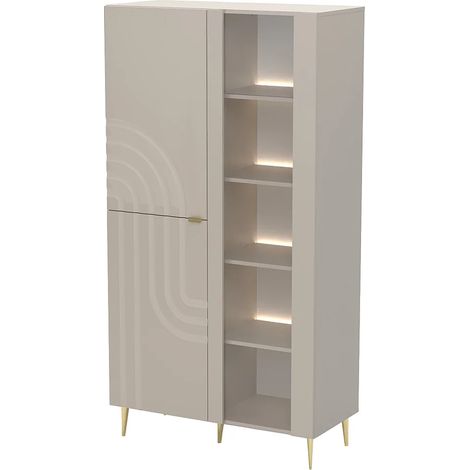 Vitrine 3 portes avec LEDs en MDF et verre trempé - Beige et doré - LESFARA (1/5)