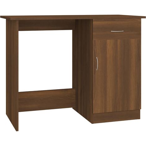 vidaXL Escritorio de madera contrachapada marrón roble 100x50x76 cm (1/2)
