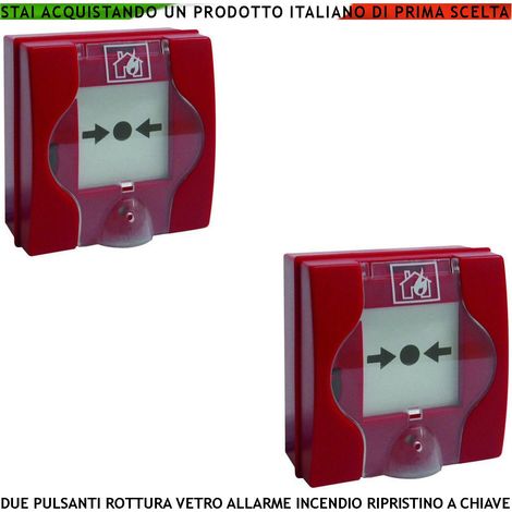 PULSANTI ROTTURA VETRO ROSSO 2 PEZZI PER ALLARME INCENDIO CON RIPRISTINO A CHIAVE SBLOCCA PORTE REI EN 54-11 CPD (1/4)