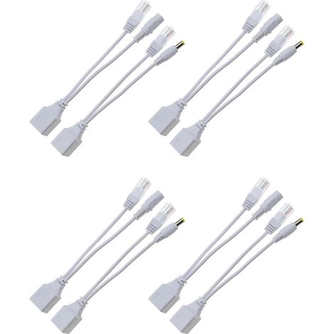 4 Pairs of PoE Injector Cables and Splitter Cables, 12V Power Ethernet RJ45 Plug Adapter for IP Security Cameras/Routers/Switches (1/5)