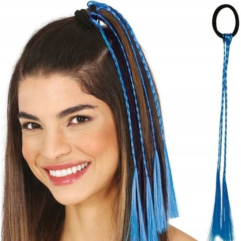 Extensiones de cabello BLUE BRAIDS para carnaval, discoteca, años 80, 35 cm, 3 piezas. (1/4)