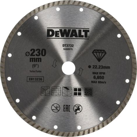 DeWalt DT3732-QZ Disco Sinterizzato Turbo a Corona Continua Scanalata, Materiali da Costruzione, 230 x 22.2 x 7 mm