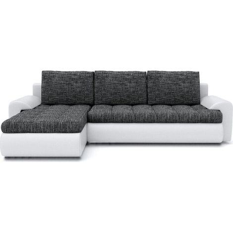 Tokyo Left Hand Facing Pleated Fabric Corner Sofa Bed - Grey & White