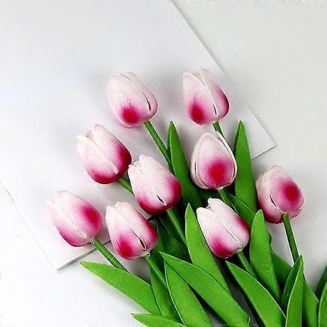 bouquet de tulipes artificielles de 34 cm en PU, aspect réaliste, idéal pour Noël, Halloween, un mariage ou une fête. Fleurs artificielles.rose rouge (1/5)