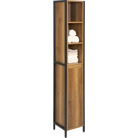 SoBuy BZR62-PF Badezimmer-Hochschrank Badregal Badschrank Badmöbel mit 3 offenem Fächern und 1 Tür Vintage BHT ca: 30X168X28cm (1/5)