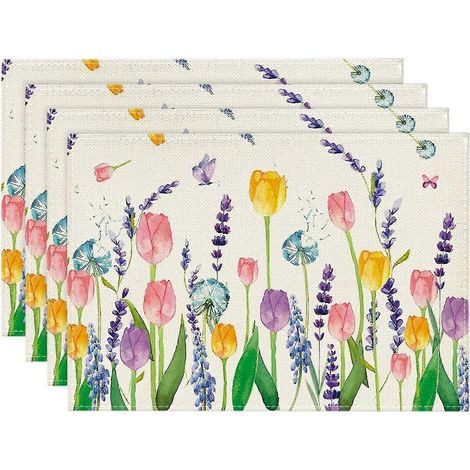 Chemin de table printanier lavande tulipe réutilisable, décoration de table pour la maison et la cuisine, usage quotidien (1/5)