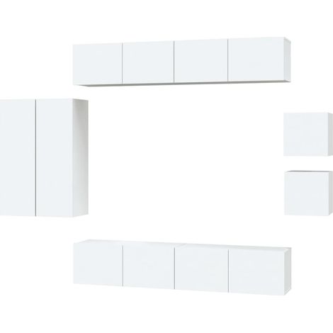 Ensemble de meubles armoire buffet TV télévision salon chambre séjour 8 pièces bois d'ingénierie blanc (1/5)