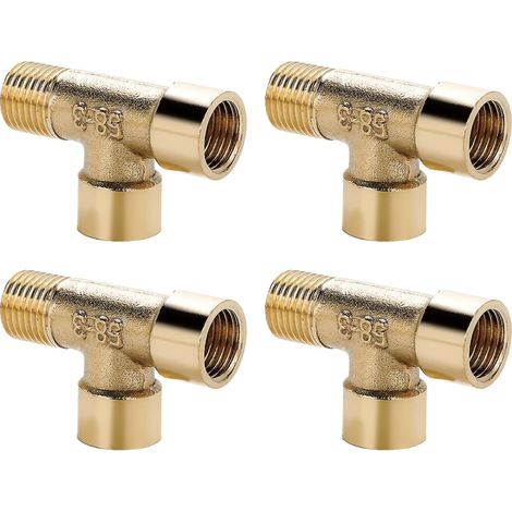Lot de 4 Té d'Angle en Laiton 1/4 Pouce (1x AG + 2x IG) – Répartiteur 3 Voies à Sortie Latérale pour Installations Étroites, Guidage de Tuyaux et Chauffage au Sol (1/5)