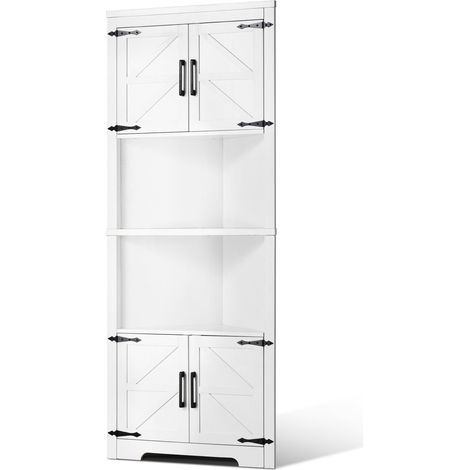 VEVOR Mobiletto Angolare Portaoggetti da Casa Altezza 171cm, Mobiletto Angolare in Legno Ripiani Regolabili con 4 Porte, Mobiletto Angolare Indipendente Salvaspazio da Cucina, Soggiorno Bianco
