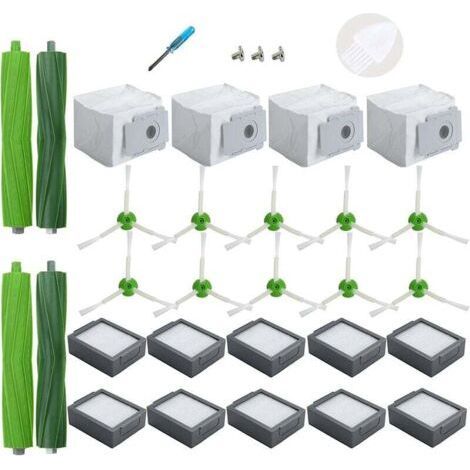 Accessoires de Remplacement pour iRobot Roomba i3+ i4+ i6+ i7+ i7 Plus i8+, 4 Sacs à poussière,10 filtres,10 brosses latérales, 2 brosses en Caoutchouc (1/5)
